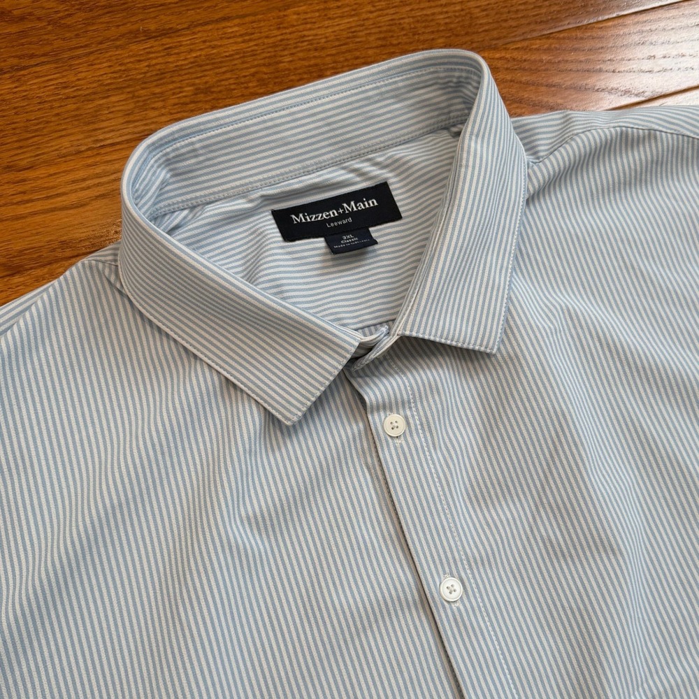 Mizzen+Main Leeward Button Down Shirt Men 3XL Classic Blue White Striped Stretch